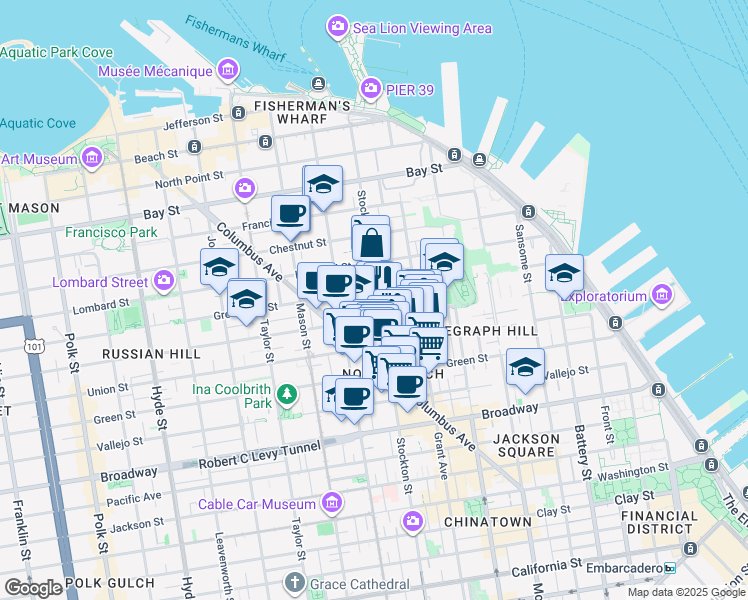 map of restaurants, bars, coffee shops, grocery stores, and more near in San Francisco