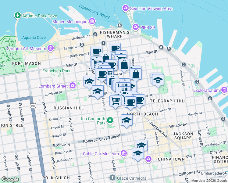 map of restaurants, bars, coffee shops, grocery stores, and more near 46 Valparaiso Street in San Francisco