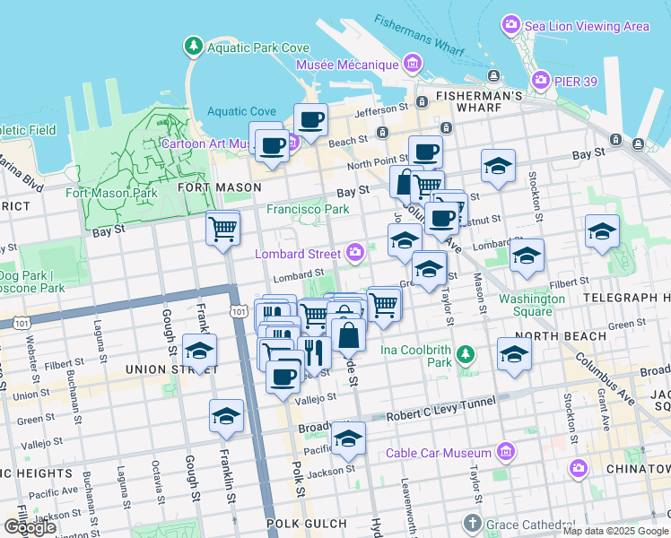 map of restaurants, bars, coffee shops, grocery stores, and more near in San Francisco