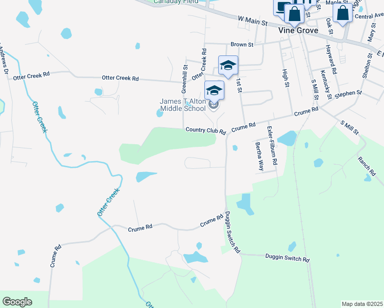 map of restaurants, bars, coffee shops, grocery stores, and more near 127 Croghan Way in Vine Grove