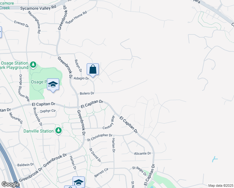 map of restaurants, bars, coffee shops, grocery stores, and more near 431 Bolero Drive in Danville