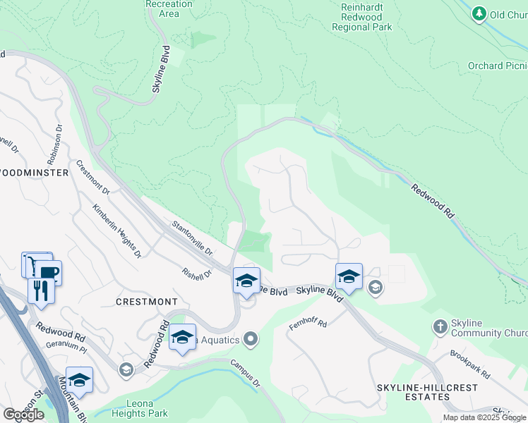 map of restaurants, bars, coffee shops, grocery stores, and more near 2 Bell Waver Way in Oakland