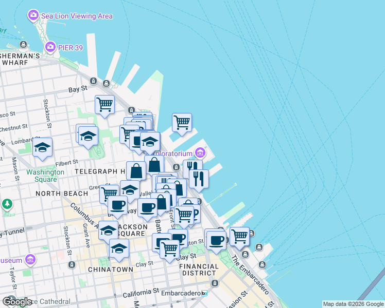 map of restaurants, bars, coffee shops, grocery stores, and more near in San Francisco