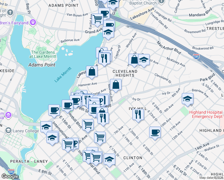 map of restaurants, bars, coffee shops, grocery stores, and more near 300 Newton Avenue in Oakland
