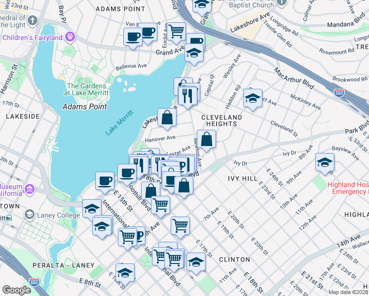 map of restaurants, bars, coffee shops, grocery stores, and more near 257 Athol Avenue in Oakland