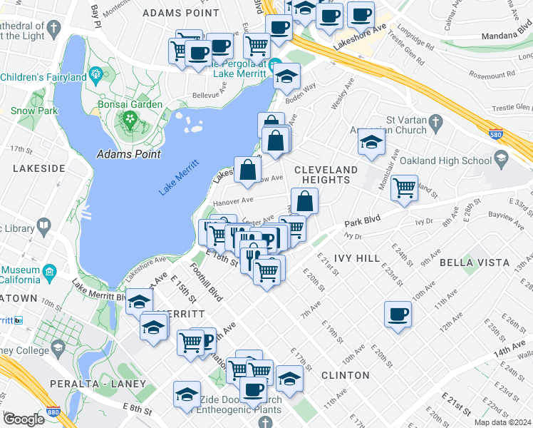 map of restaurants, bars, coffee shops, grocery stores, and more near 257 Athol Avenue in Oakland