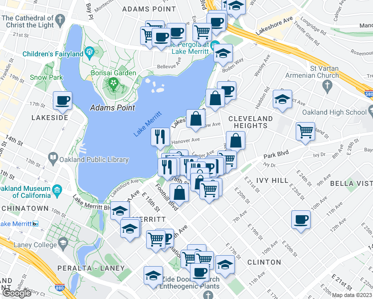 map of restaurants, bars, coffee shops, grocery stores, and more near 252 Acton Place in Oakland
