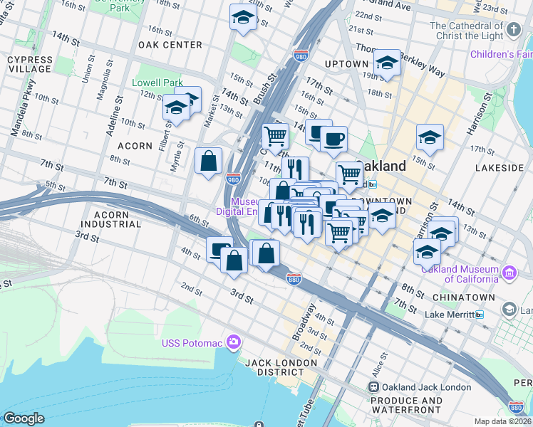 map of restaurants, bars, coffee shops, grocery stores, and more near 635 8th Street in Oakland