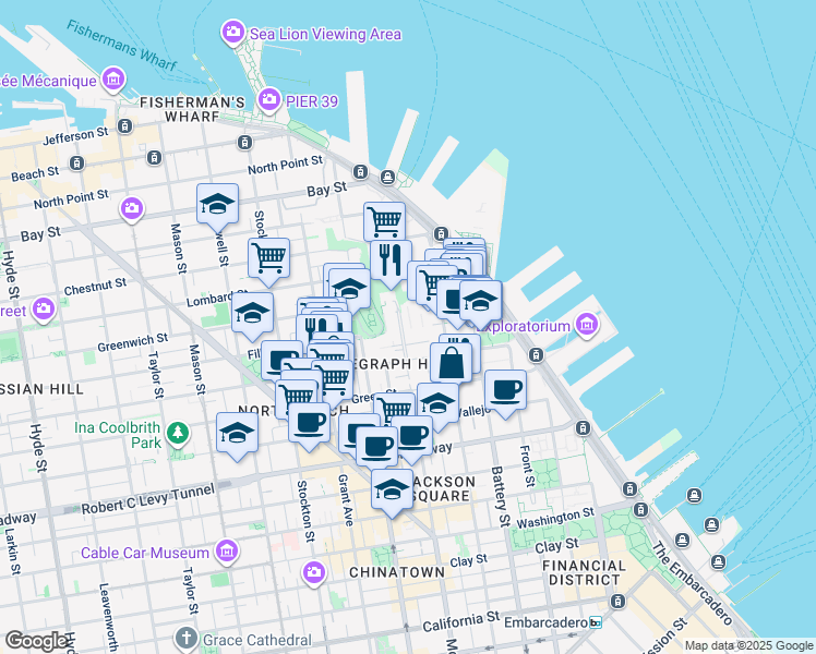 map of restaurants, bars, coffee shops, grocery stores, and more near 1310 Montgomery Street in San Francisco