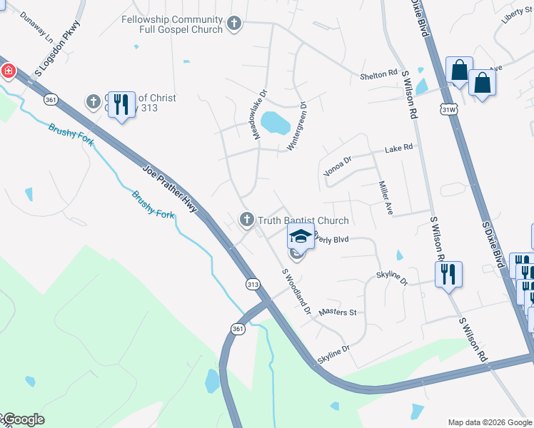 map of restaurants, bars, coffee shops, grocery stores, and more near 106 Wiselyn Drive in Radcliff