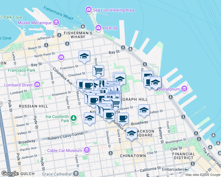 map of restaurants, bars, coffee shops, grocery stores, and more near in San Francisco