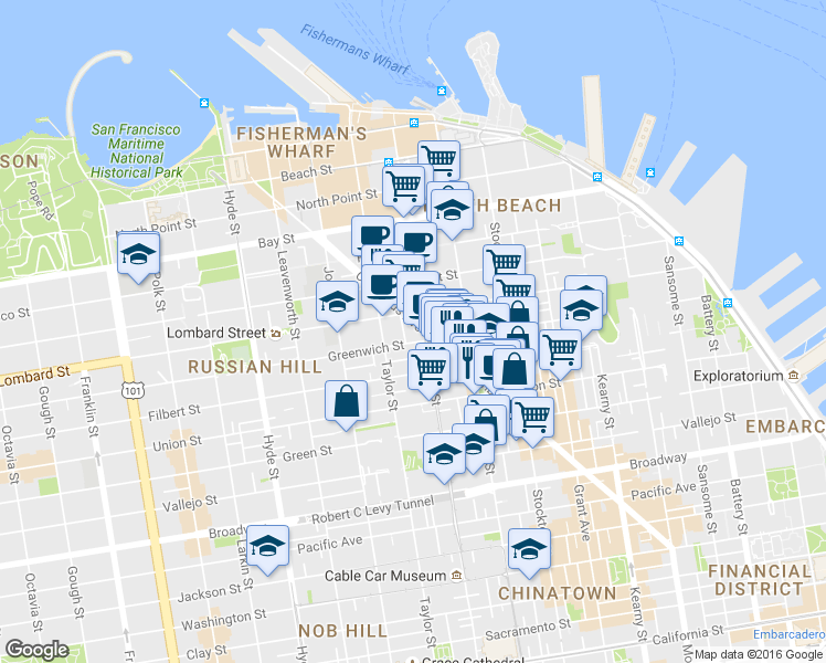 map of restaurants, bars, coffee shops, grocery stores, and more near in San Francisco