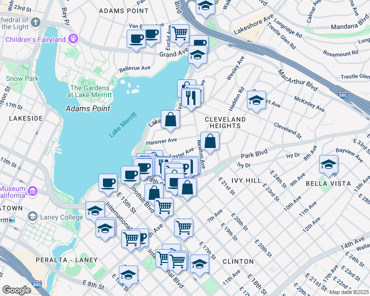 map of restaurants, bars, coffee shops, grocery stores, and more near 257 Athol Avenue in Oakland
