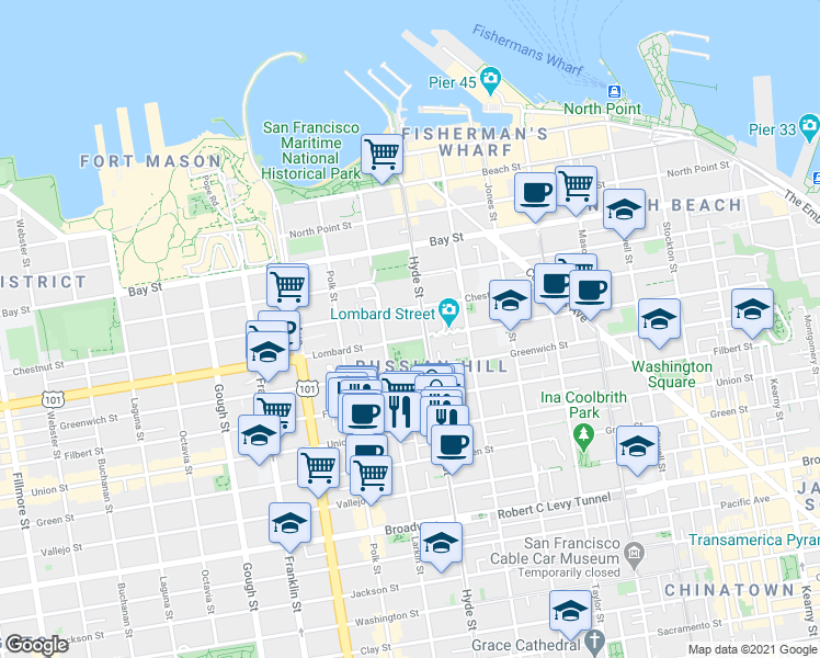 map of restaurants, bars, coffee shops, grocery stores, and more near 1112 Lombard Street in San Francisco