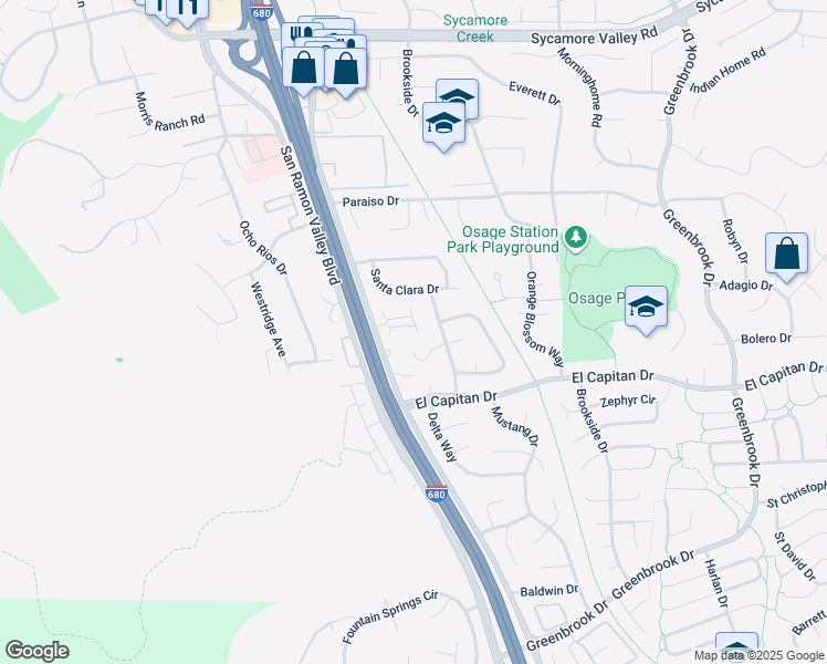 map of restaurants, bars, coffee shops, grocery stores, and more near 25 Glen Valley Circle in Danville