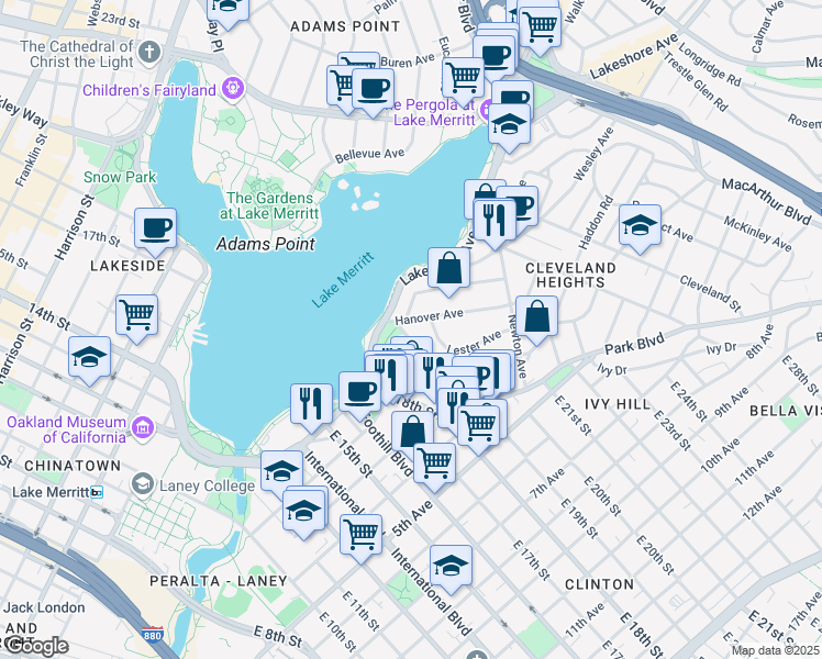 map of restaurants, bars, coffee shops, grocery stores, and more near 321 Wayne Avenue in Oakland
