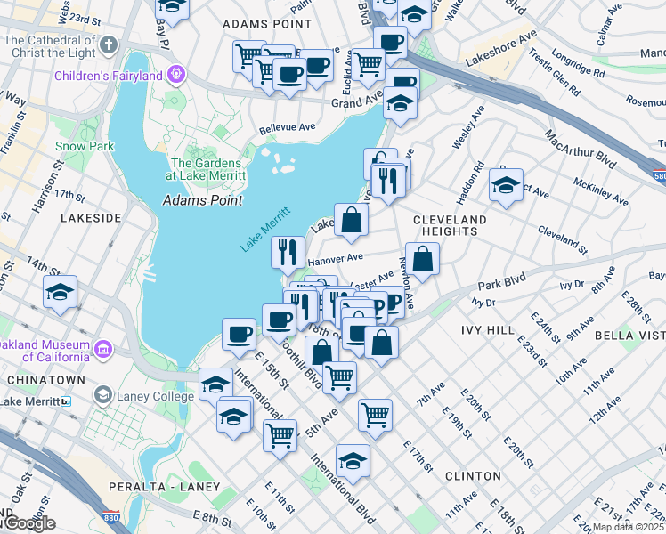 map of restaurants, bars, coffee shops, grocery stores, and more near 321 Wayne Avenue in Oakland