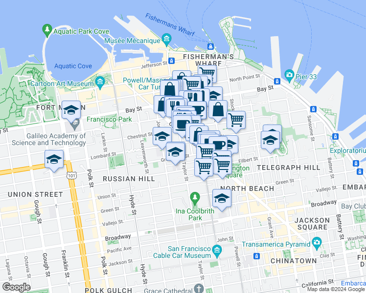 map of restaurants, bars, coffee shops, grocery stores, and more near in San Francisco