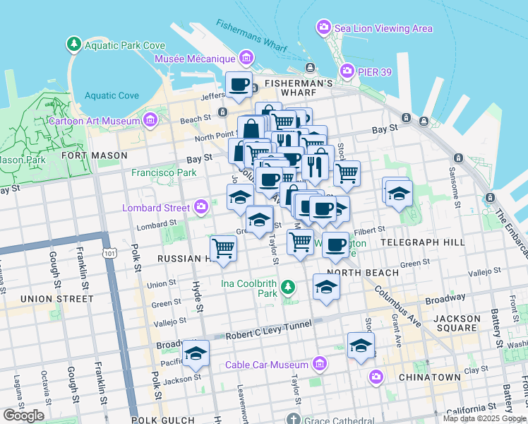 map of restaurants, bars, coffee shops, grocery stores, and more near in San Francisco