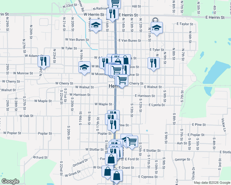 map of restaurants, bars, coffee shops, grocery stores, and more near in Herrin