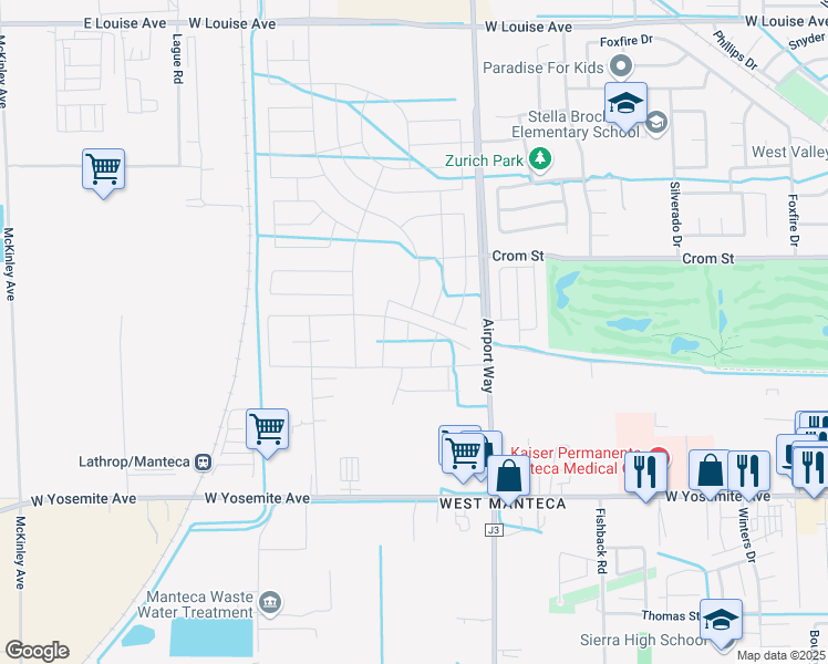 map of restaurants, bars, coffee shops, grocery stores, and more near 2236 Lazio Court in Manteca