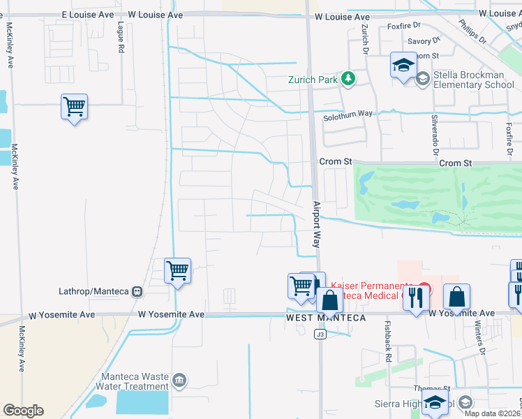 map of restaurants, bars, coffee shops, grocery stores, and more near 373 Piscano Place in Manteca
