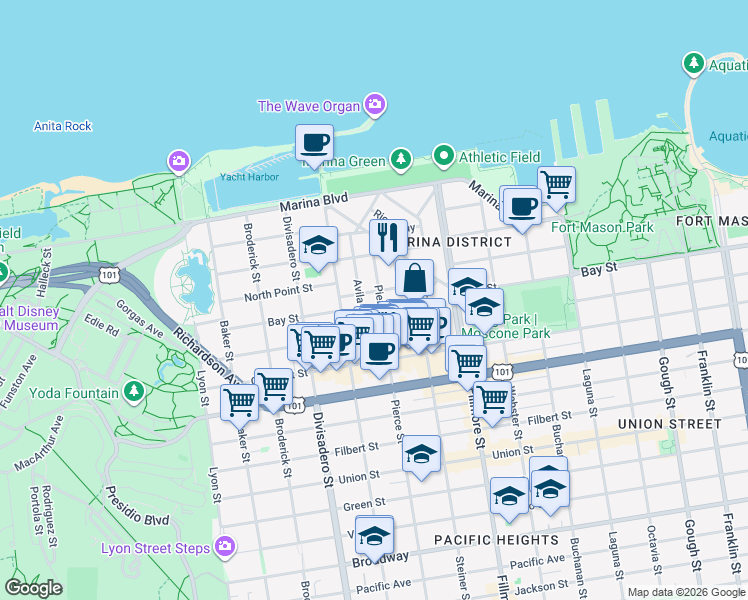 map of restaurants, bars, coffee shops, grocery stores, and more near in San Francisco