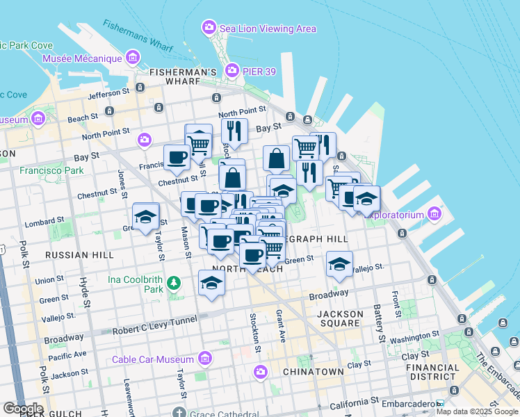 map of restaurants, bars, coffee shops, grocery stores, and more near 503 Greenwich Street in San Francisco