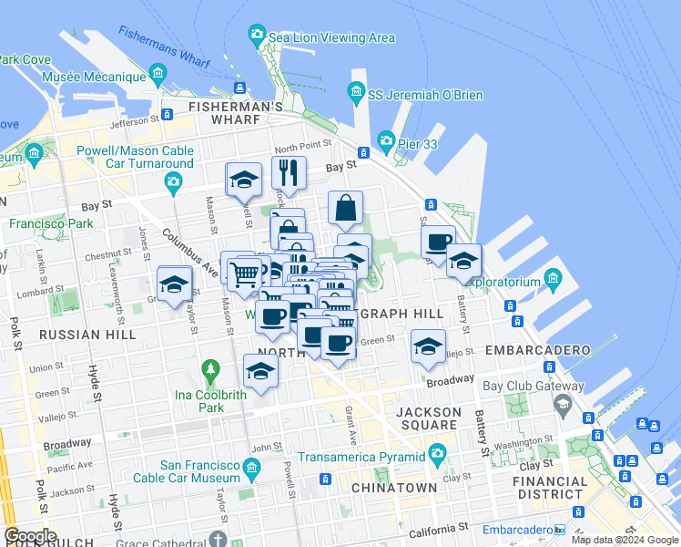 map of restaurants, bars, coffee shops, grocery stores, and more near in San Francisco