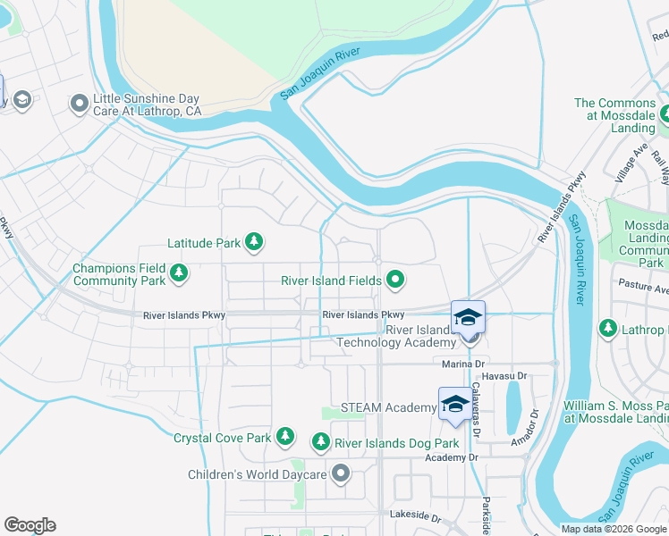 map of restaurants, bars, coffee shops, grocery stores, and more near 1594 Arrowbrook Court in Lathrop