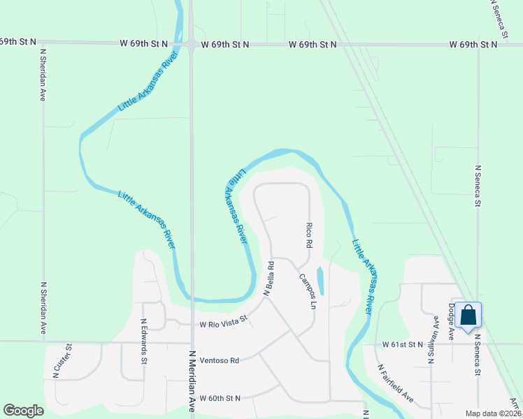 map of restaurants, bars, coffee shops, grocery stores, and more near 6538 N Bella Rd in Wichita