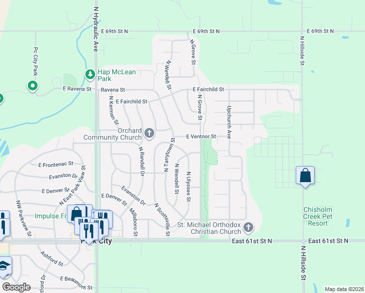 map of restaurants, bars, coffee shops, grocery stores, and more near 2329 E Ventnor St in Park City
