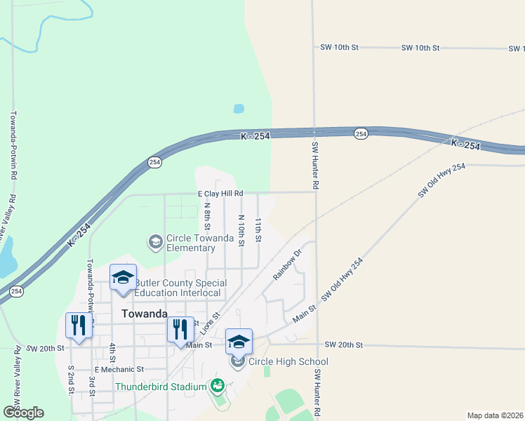 map of restaurants, bars, coffee shops, grocery stores, and more near 503-509 11th Street in Towanda