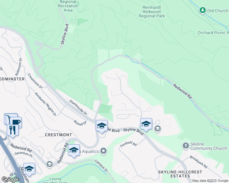 map of restaurants, bars, coffee shops, grocery stores, and more near 5815 Balmoral Drive in Oakland