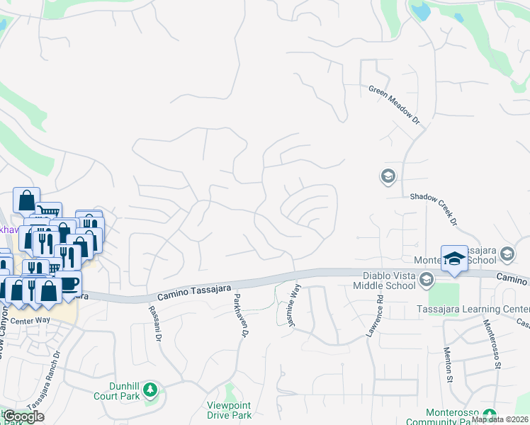 map of restaurants, bars, coffee shops, grocery stores, and more near 807 Buckingham Place in Danville