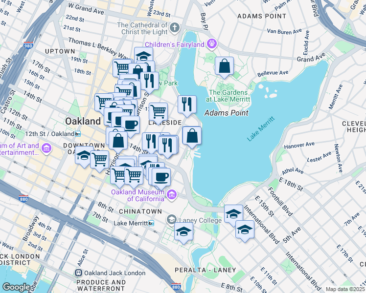 map of restaurants, bars, coffee shops, grocery stores, and more near 1558 Madison Street in Oakland