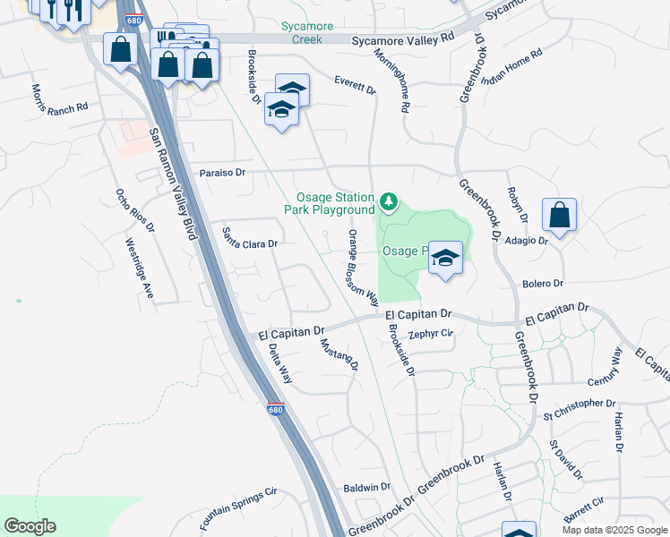 map of restaurants, bars, coffee shops, grocery stores, and more near 17 Canary Court in Danville