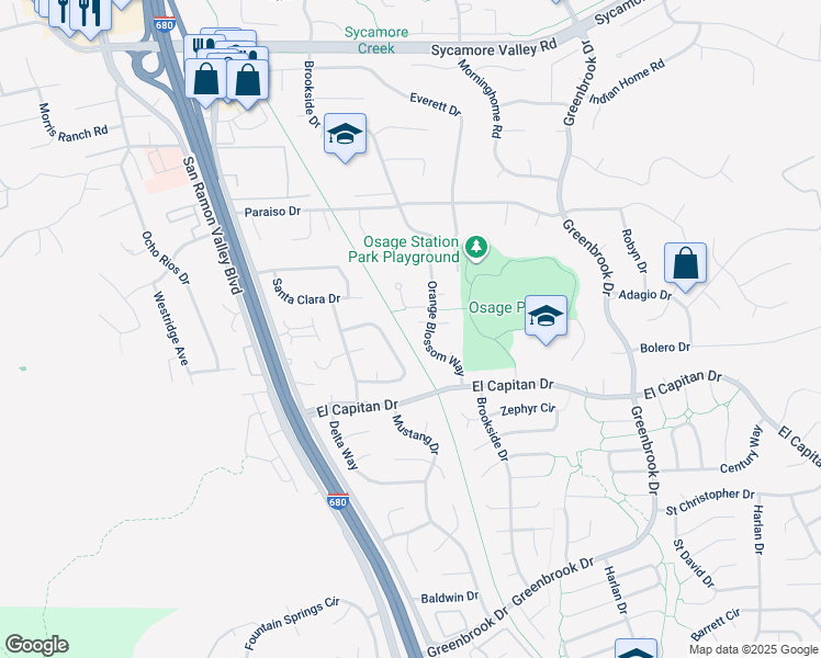 map of restaurants, bars, coffee shops, grocery stores, and more near 17 Canary Court in Danville