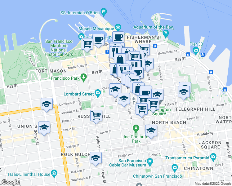 map of restaurants, bars, coffee shops, grocery stores, and more near 892 Lombard Street in San Francisco