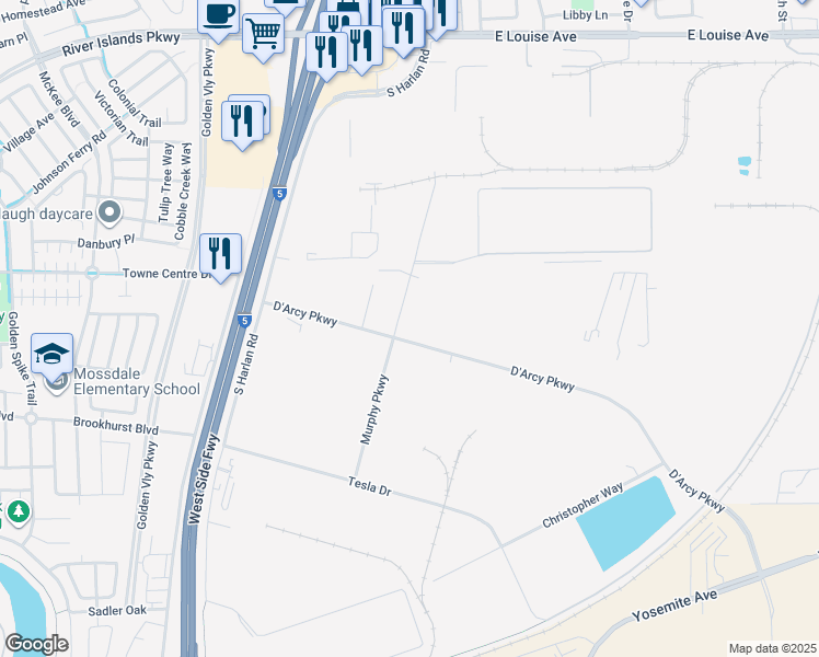 map of restaurants, bars, coffee shops, grocery stores, and more near 17814 Murphy Pkwy in Lathrop