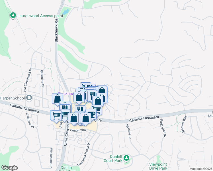 map of restaurants, bars, coffee shops, grocery stores, and more near 4378 Conejo Drive in Danville