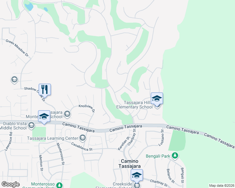 map of restaurants, bars, coffee shops, grocery stores, and more near 5475 Blackhawk Drive in Danville