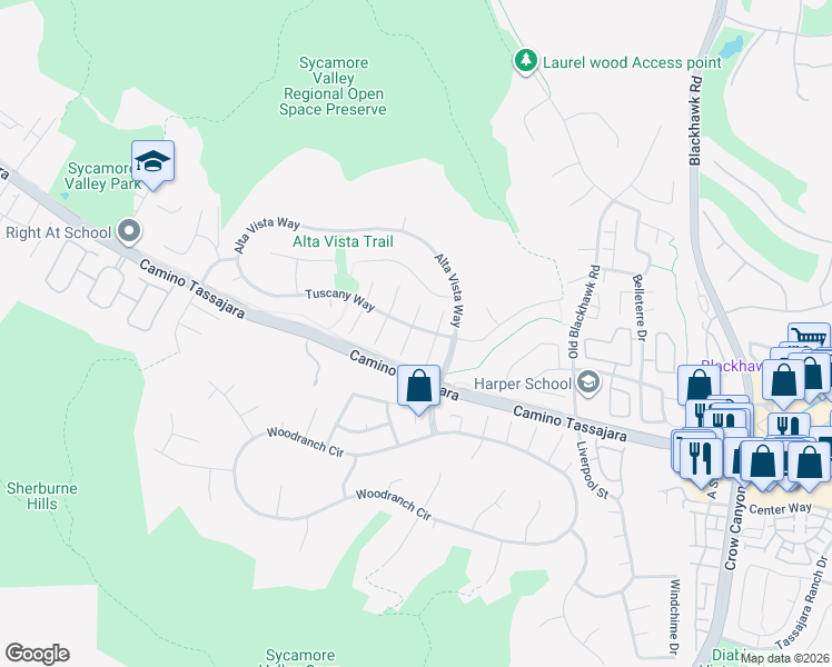 map of restaurants, bars, coffee shops, grocery stores, and more near 15 Chardonnay Court in Danville