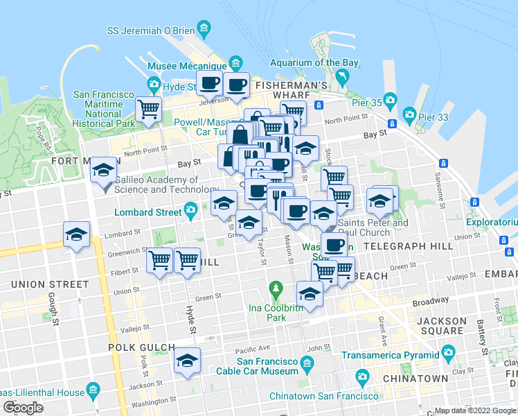 map of restaurants, bars, coffee shops, grocery stores, and more near 790 Lombard Street in San Francisco