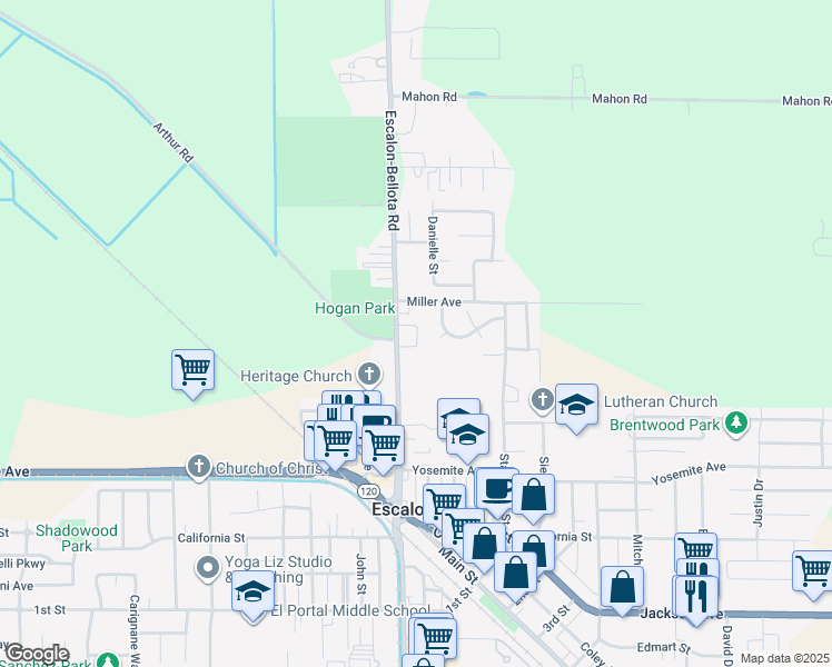 map of restaurants, bars, coffee shops, grocery stores, and more near 1100 Escalon Avenue in Escalon