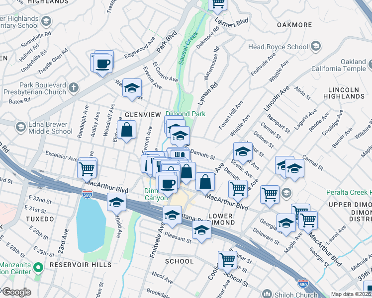 map of restaurants, bars, coffee shops, grocery stores, and more near 3700 Fruitvale Avenue in Oakland