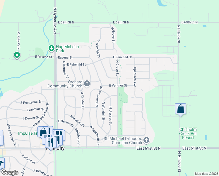 map of restaurants, bars, coffee shops, grocery stores, and more near 2329 E Ventnor St in Park City