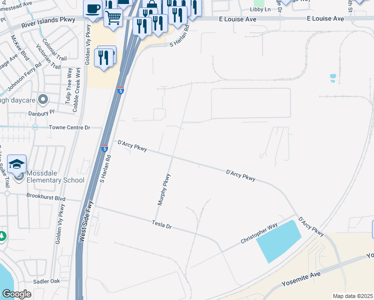 map of restaurants, bars, coffee shops, grocery stores, and more near 17814 Murphy Parkway in Lathrop