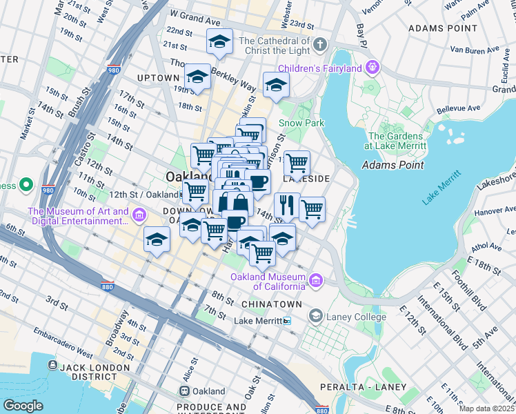 map of restaurants, bars, coffee shops, grocery stores, and more near 1429 Alice Street in Oakland