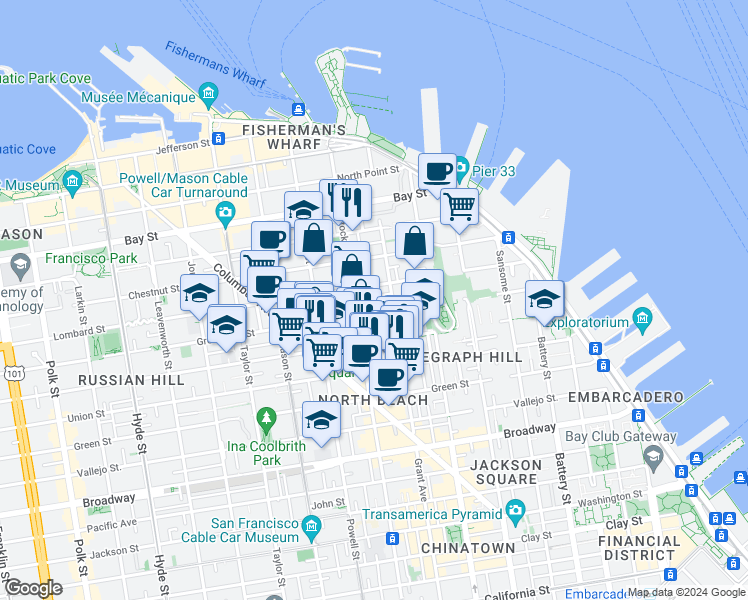 map of restaurants, bars, coffee shops, grocery stores, and more near 50 Edith Street in San Francisco